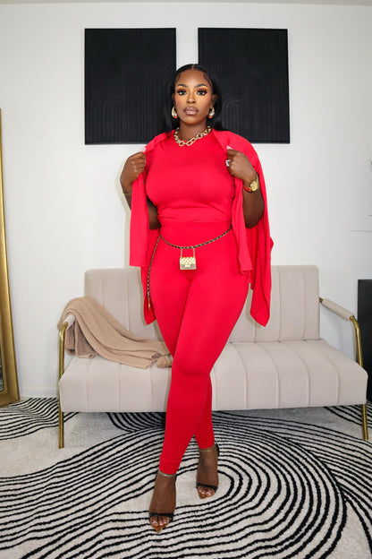Bella Basic 3 Piece Legging Set - Red
