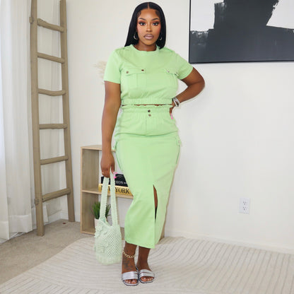 Make Your Mark Cargo Skirt Set - Mint