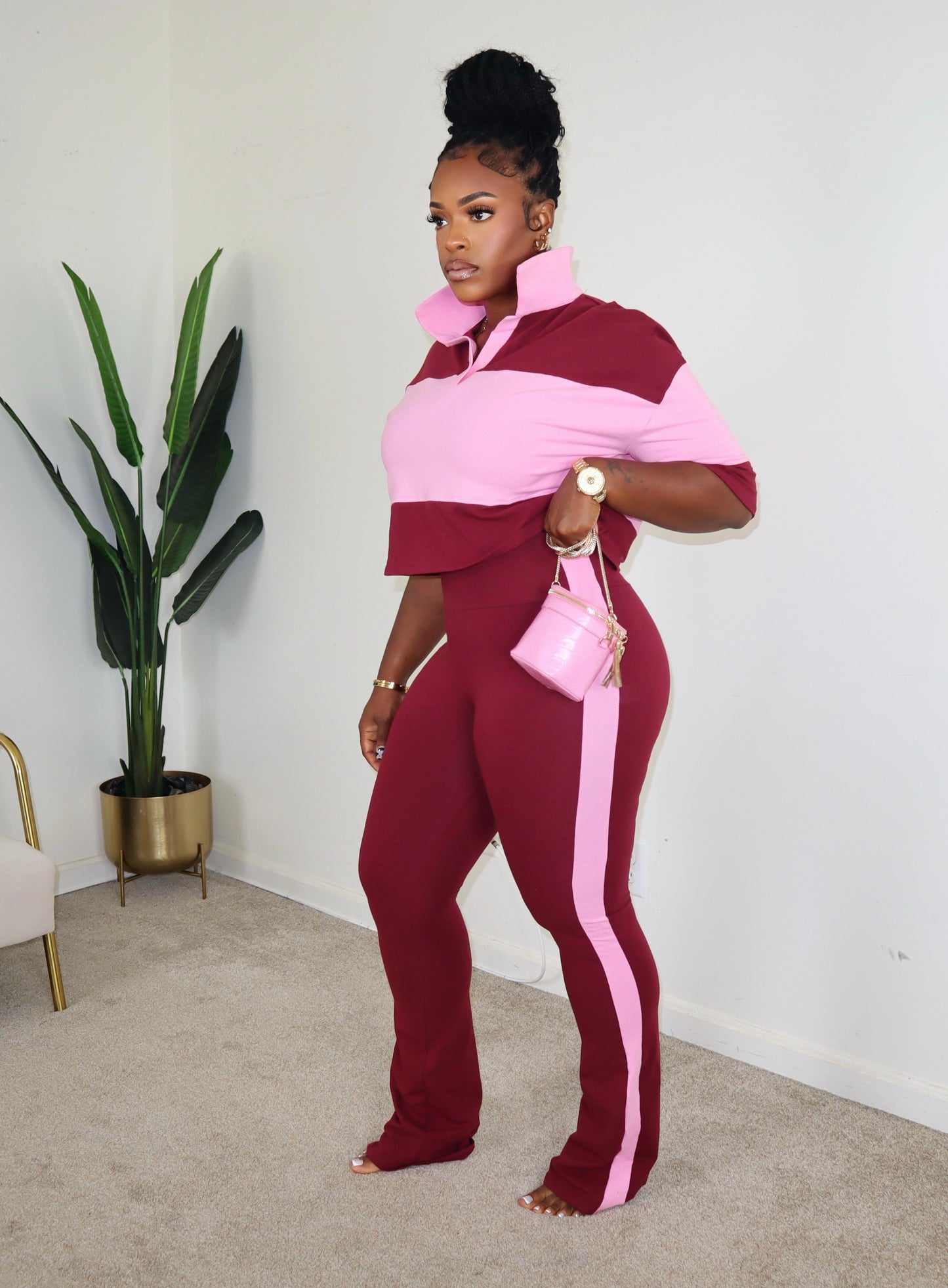 Miss Prissy Set - Burgundy/Pink