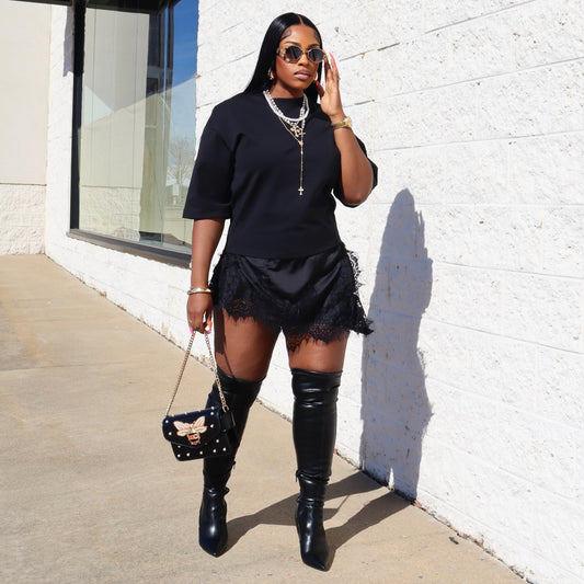 TRENDSETTER LACE TRIM DRESS
