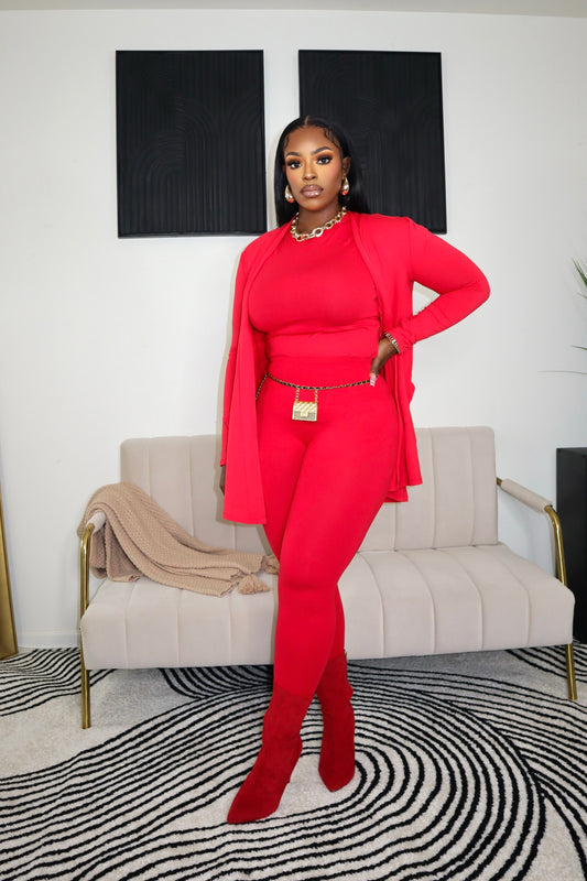 Bella Basic 3 Piece Legging Set - Red