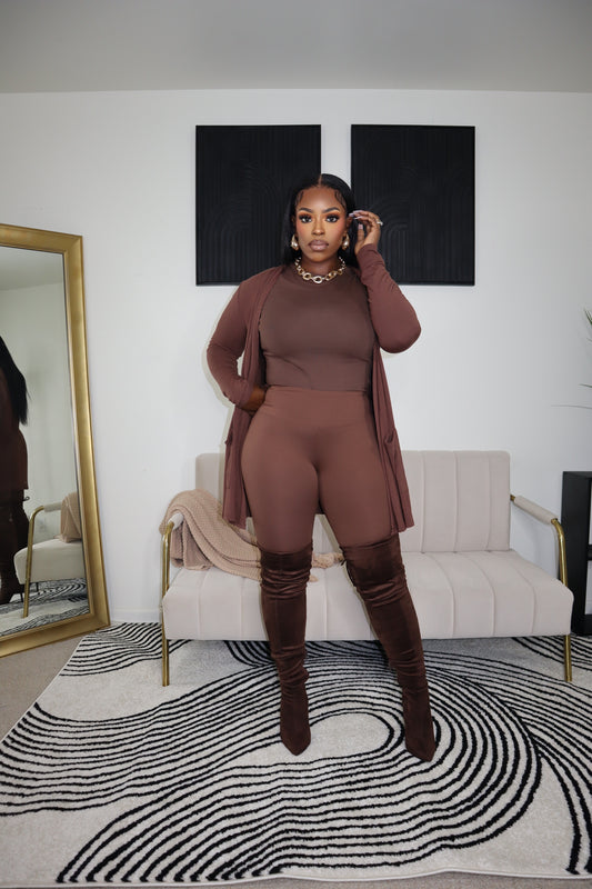 Bella Basic 2 Piece *no cardigan Legging Set - Brown