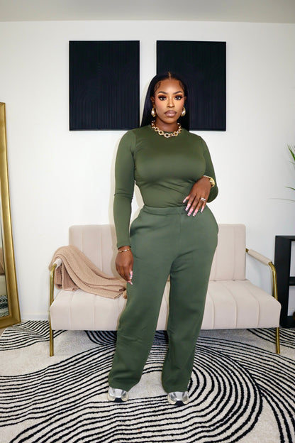 Bella Basic Sweat Set - Olive