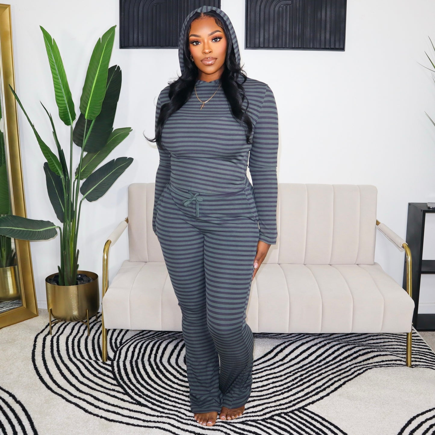 Just Loungin' Stripe Set - Olive & Navy