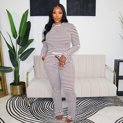 Just Loungin' Stripe Set - Cream & Brown