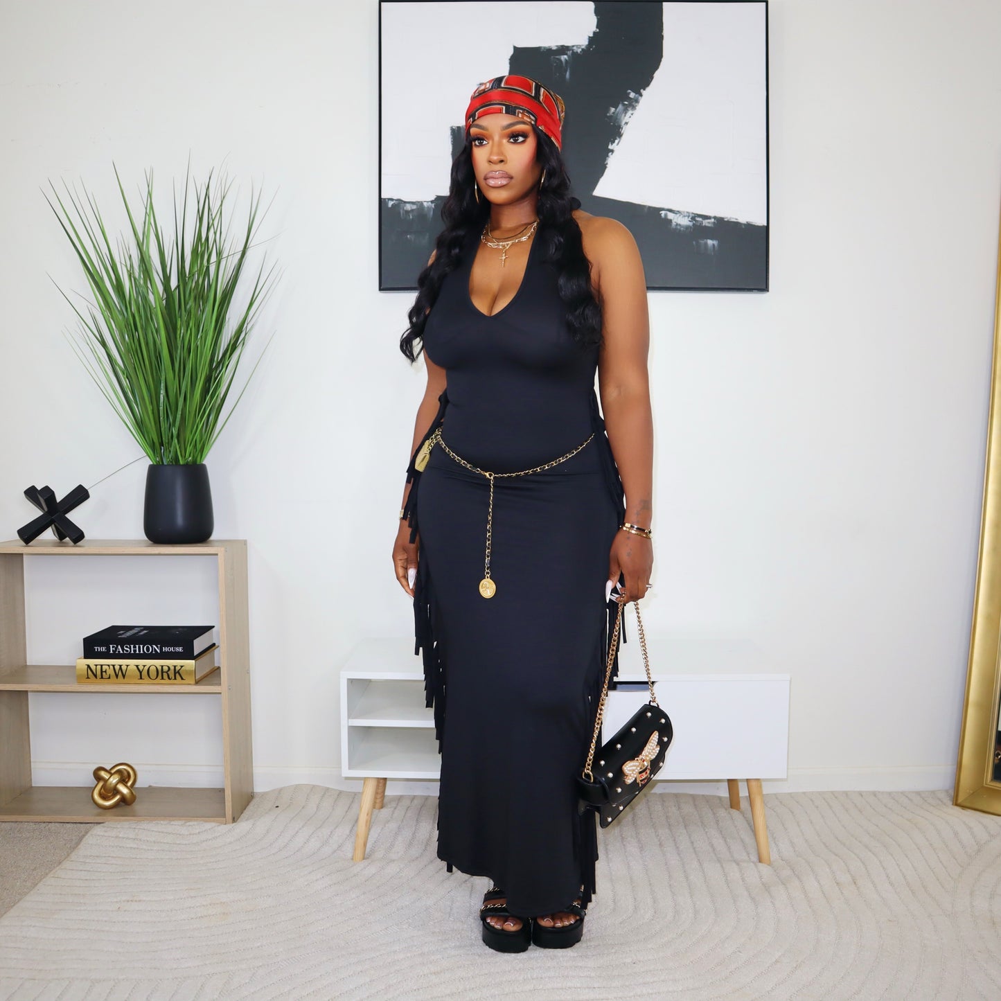 The Way You Move Fringe Maxi Dress - Black