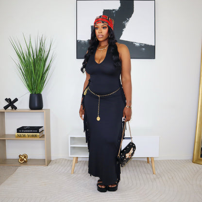 The Way You Move Fringe Maxi Dress - Black