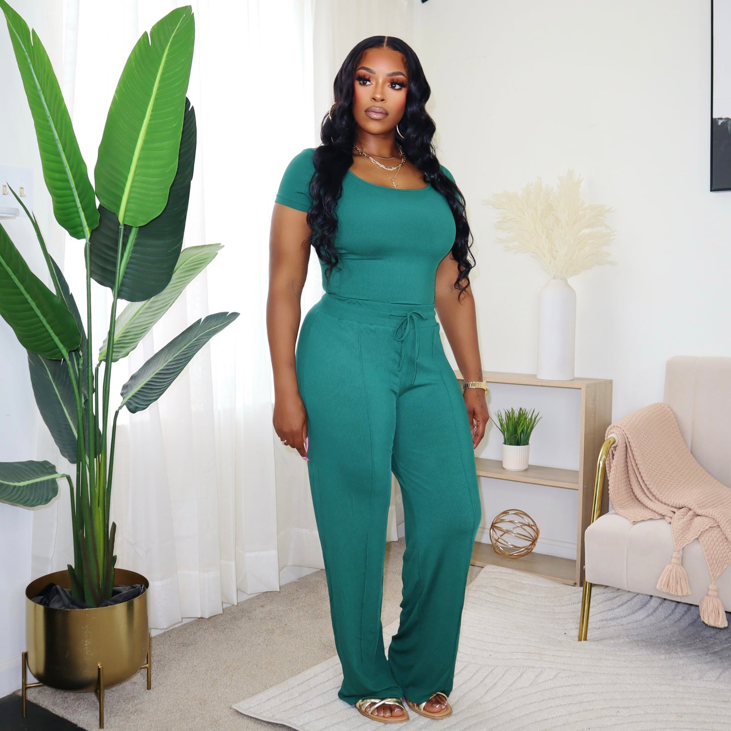 Easy Breezy Pants Set - Hunter Green