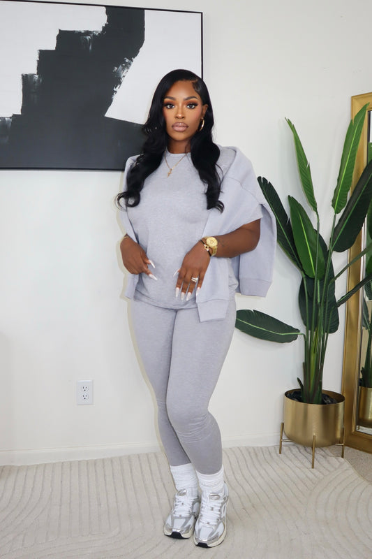 Bare Essentials 3 Piece Sweatshirt Set- Grey