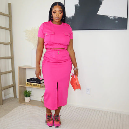 Make Your Mark Cargo Skirt Set - Pink