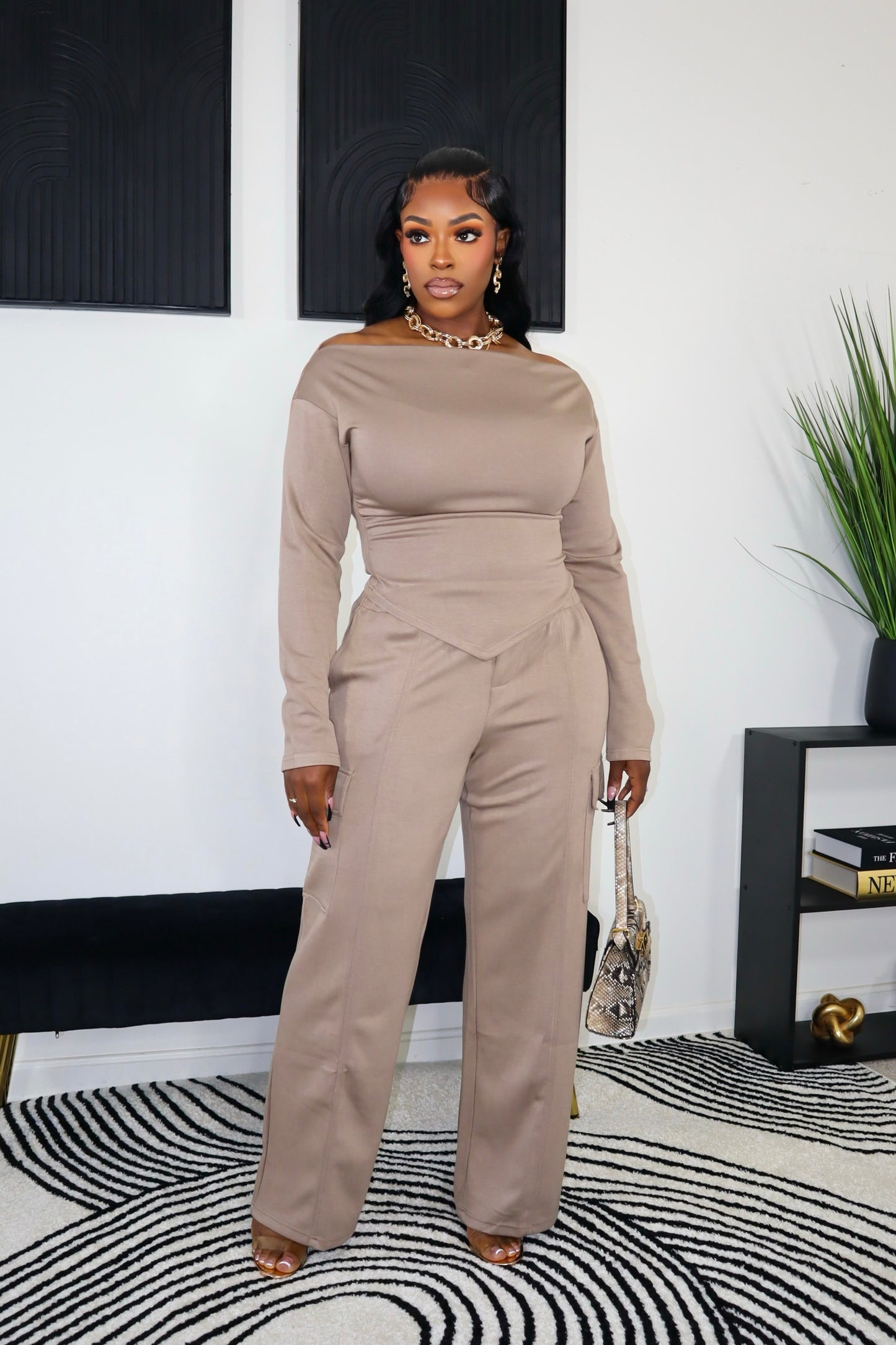 She Got It Pant Set - Taupe