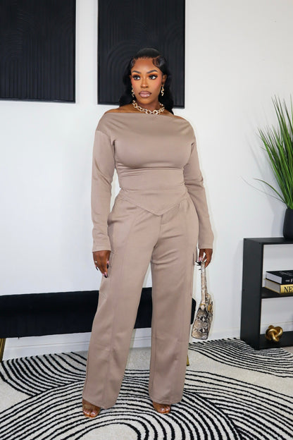 She Got It Pant Set - Taupe