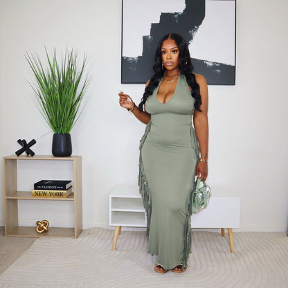 The Way You Move Fringe Maxi Dress - Olive