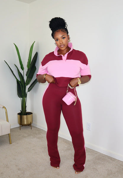 Miss Prissy Set - Burgundy/Pink
