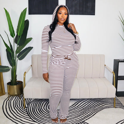 Just Loungin' Stripe Set - Cream & Brown