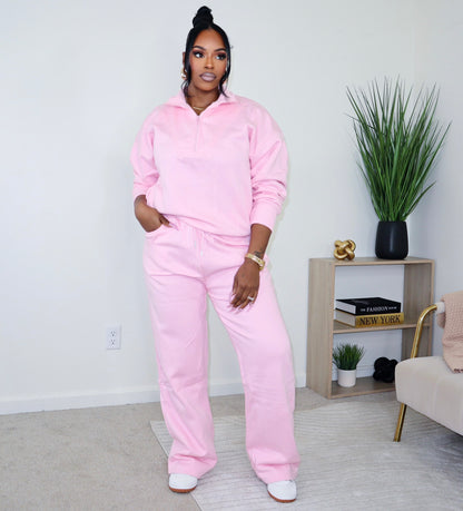 Essentials 1/2 Zip Co-ord - Pink
