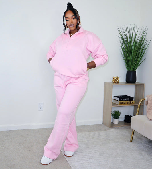 Essentials 1/2 Zip Co-ord - Pink
