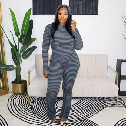 Just Loungin' Stripe Set - Olive & Navy