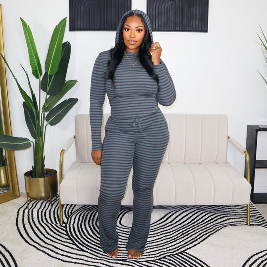 Just Loungin' Stripe Set - Olive & Navy