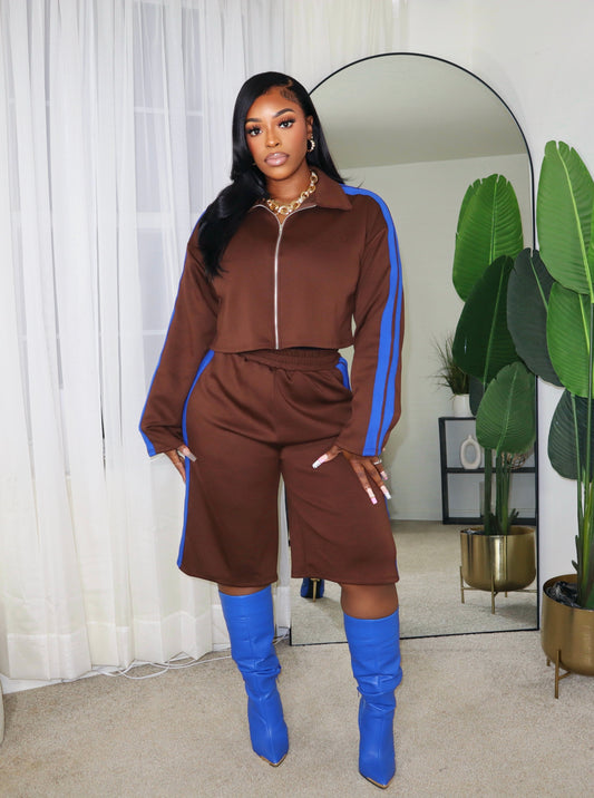 On My Way Jorts Set - Brown/Blue