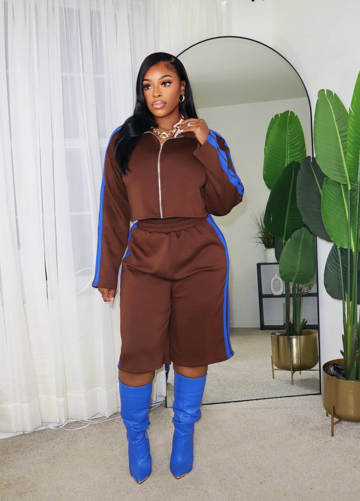 On My Way Jorts Set - Brown/Blue