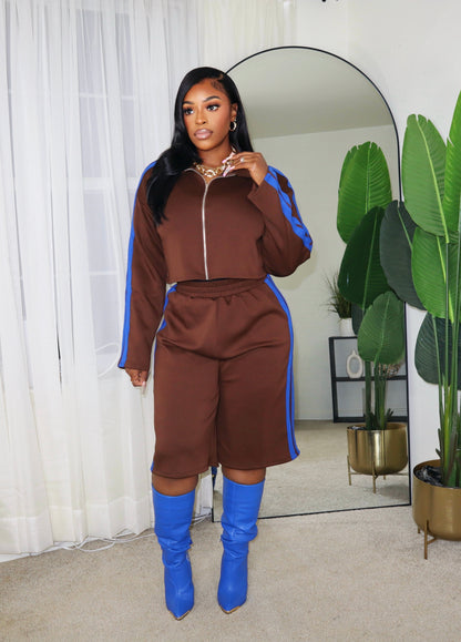 On My Way Jorts Set - Brown/Blue