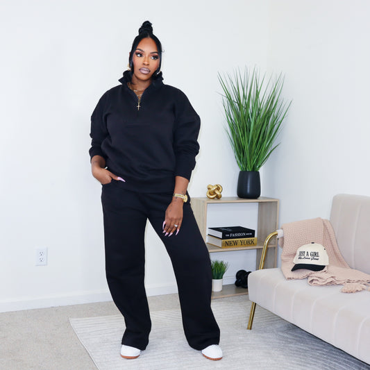 Essentials 1/2 Zip Co-ord - Black